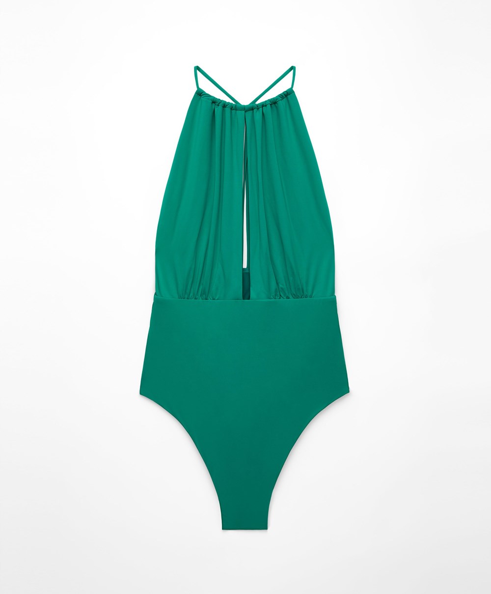 Oysho Ruched Halter Swimsuit πρασινο | FRJIHK-820