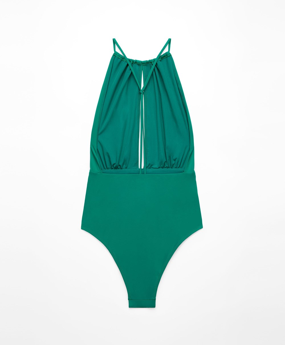 Oysho Ruched Halter Swimsuit πρασινο | FRJIHK-820