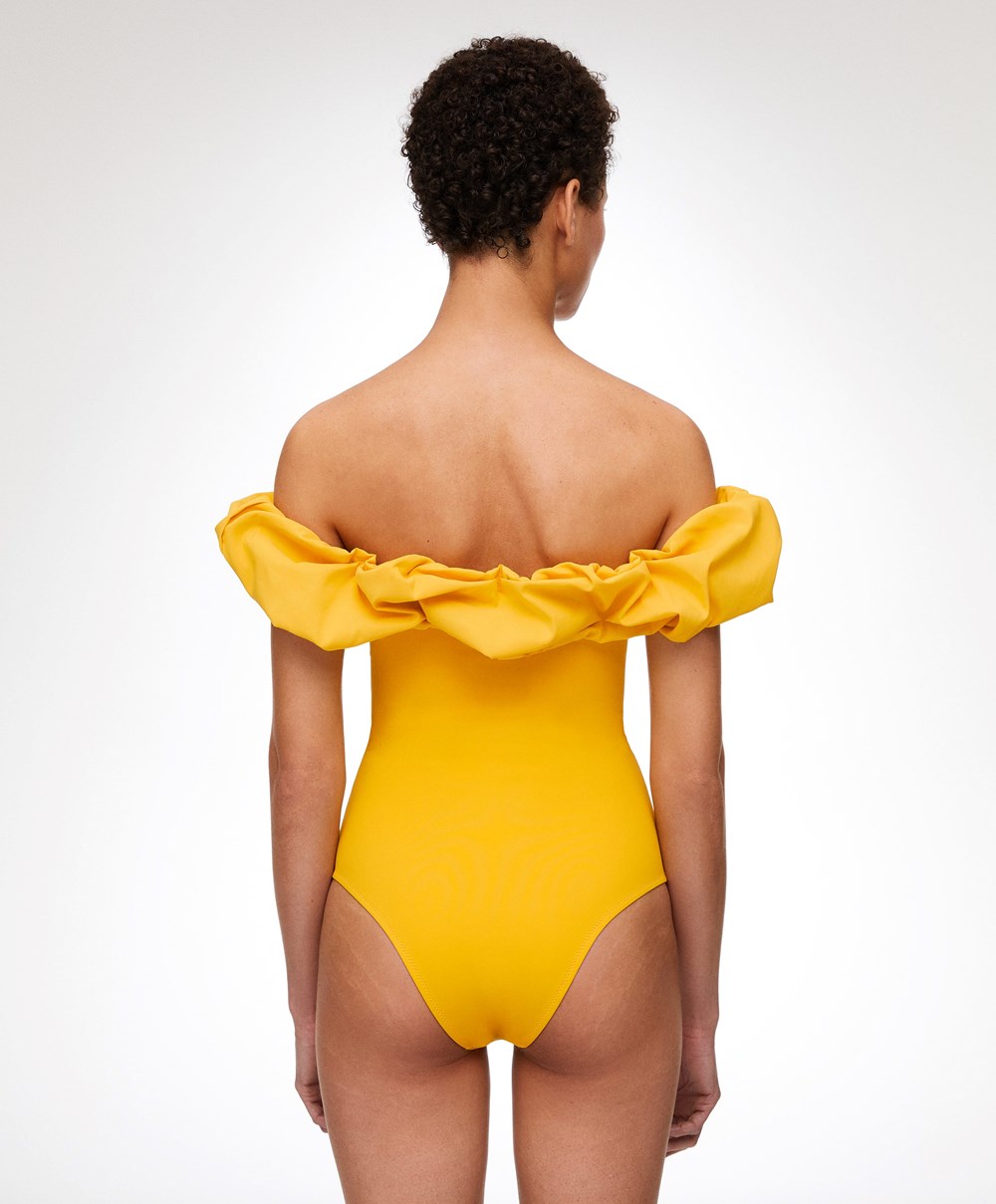 Oysho Ruffle Bandeau Swimsuit Mid-yellow | HRENGU-782