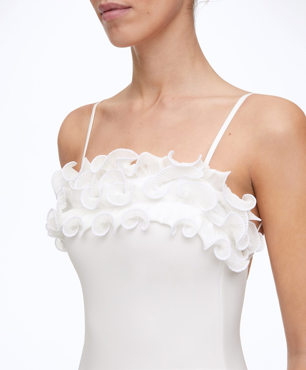 Oysho Ruffled Bandeau Swimsuit ασπρα | VSPODE-741