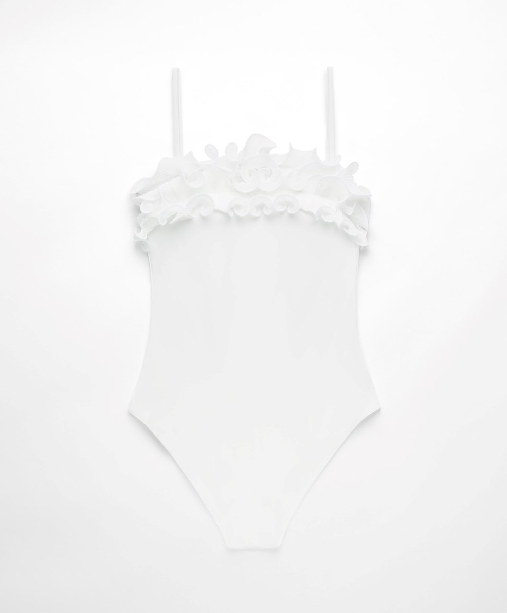 Oysho Ruffled Bandeau Swimsuit ασπρα | VSPODE-741