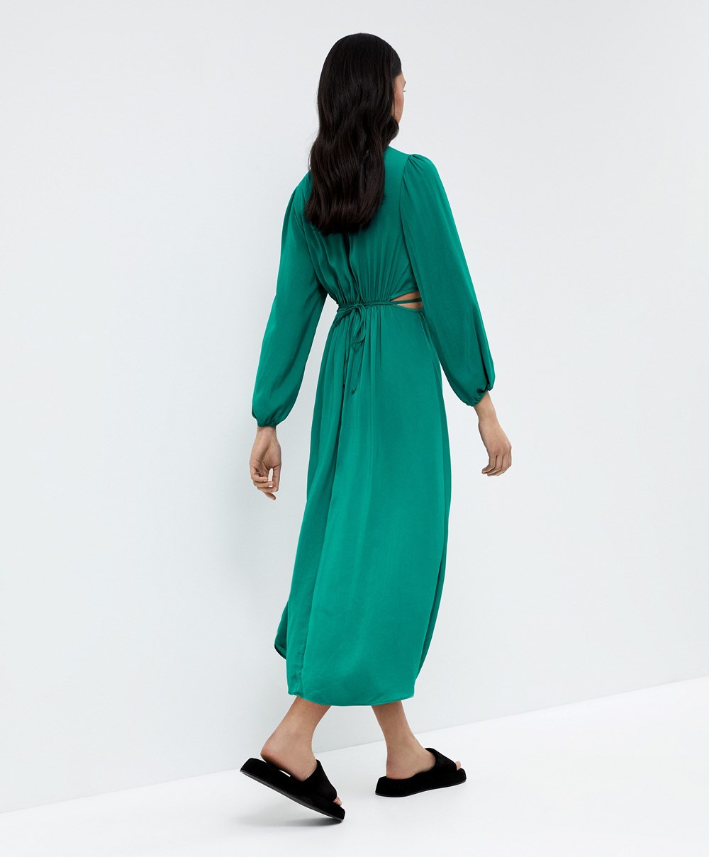 Oysho Satin Cut-out Long-sleeved Midi φορεμα πρασινο | PTCRUO-659