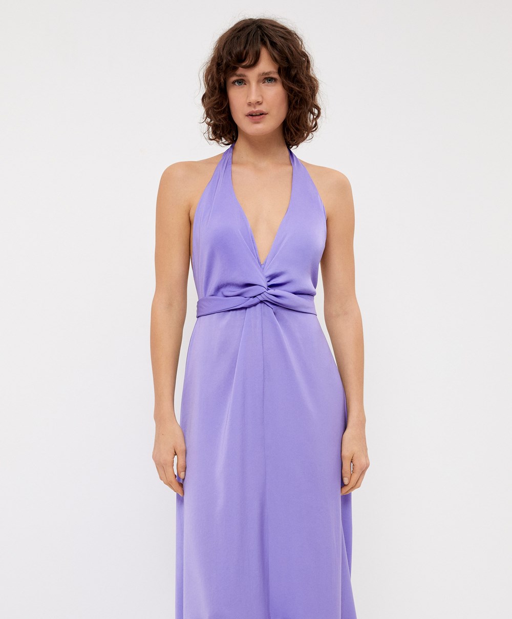 Oysho Satin Halterneck Long φορεμα Lilac | BIHOEA-094