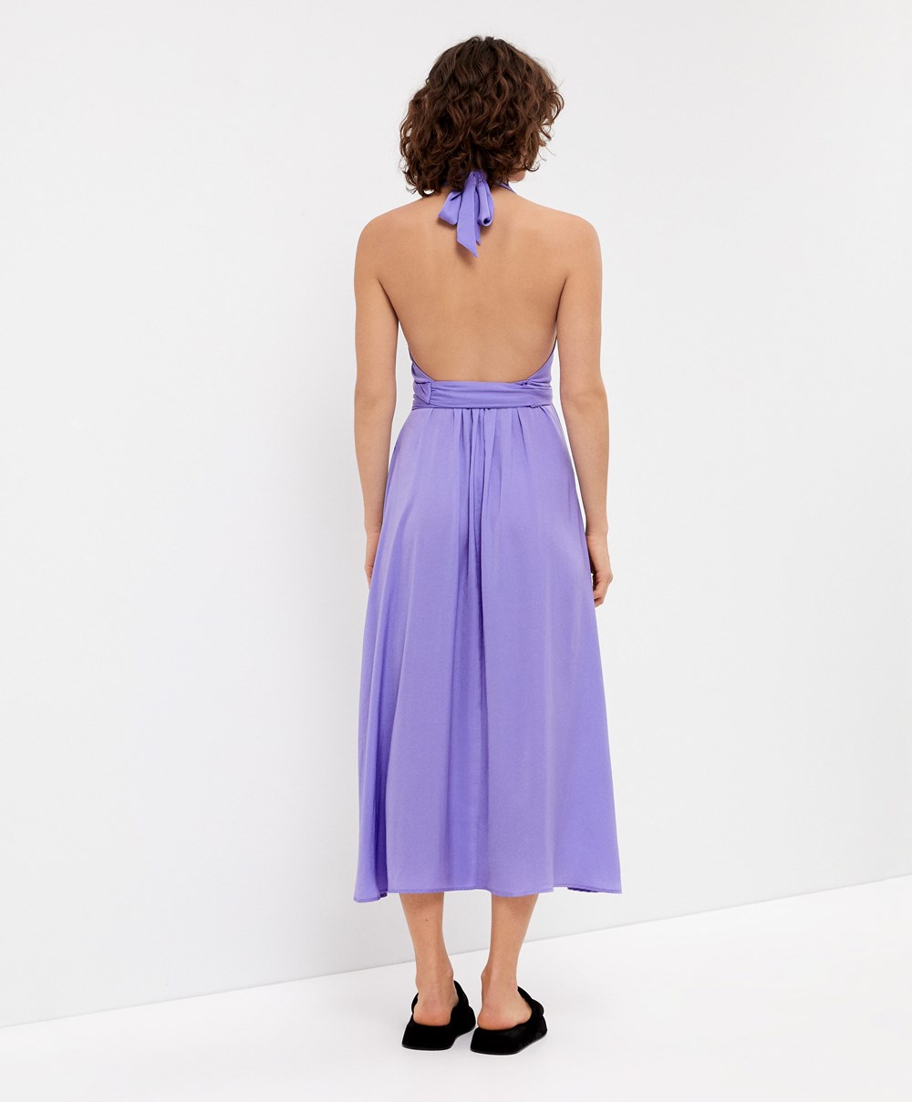 Oysho Satin Halterneck Long φορεμα Lilac | BIHOEA-094