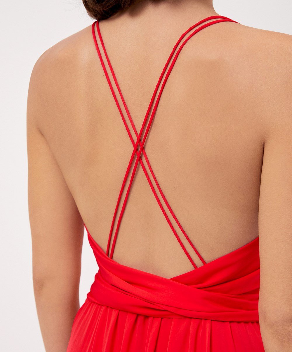 Oysho Satin strappy Midi φορεμα Orange-red | IKGBLF-870