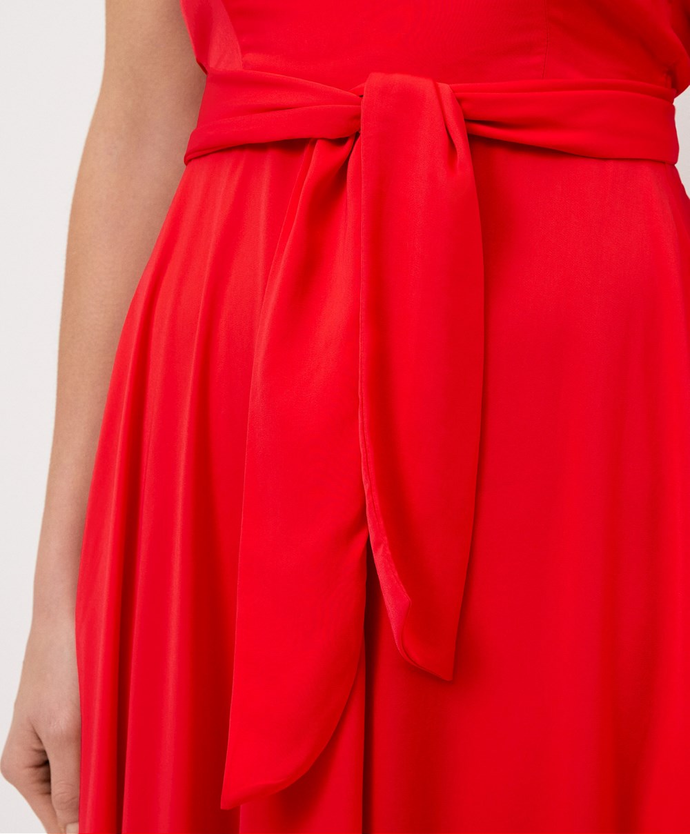 Oysho Satin strappy Midi φορεμα Orange-red | IKGBLF-870