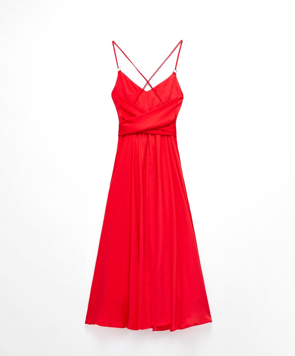 Oysho Satin strappy Midi φορεμα Orange-red | IKGBLF-870