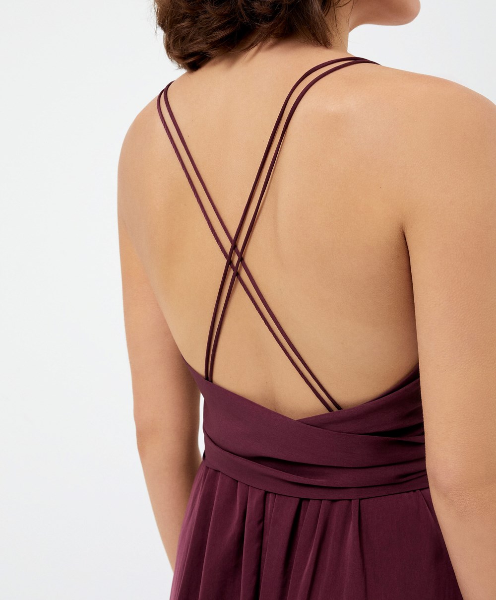 Oysho Satin strappy Midi φορεμα μπορντο | JNSYDP-183