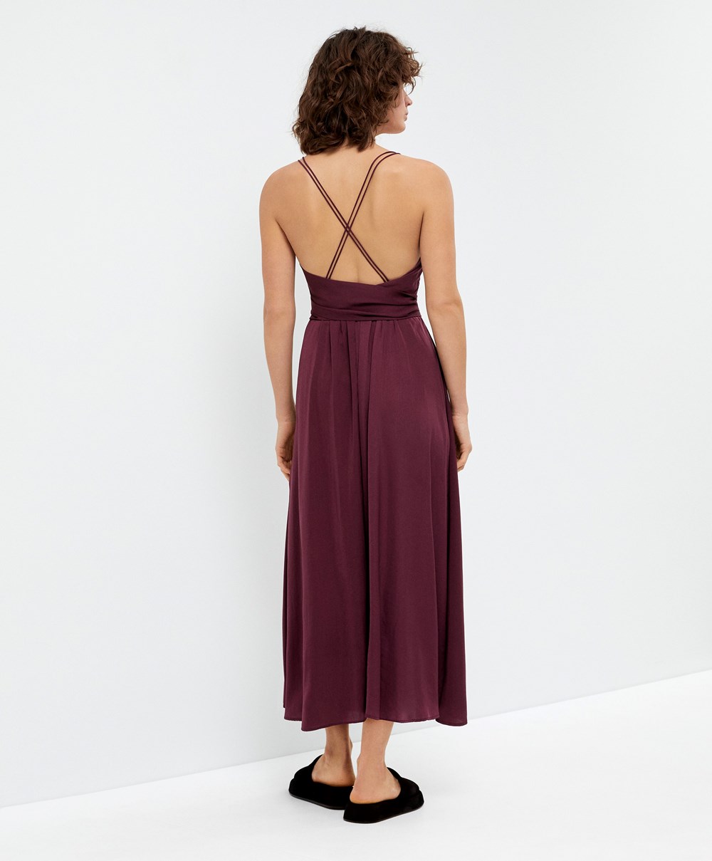 Oysho Satin strappy Midi φορεμα μπορντο | JNSYDP-183