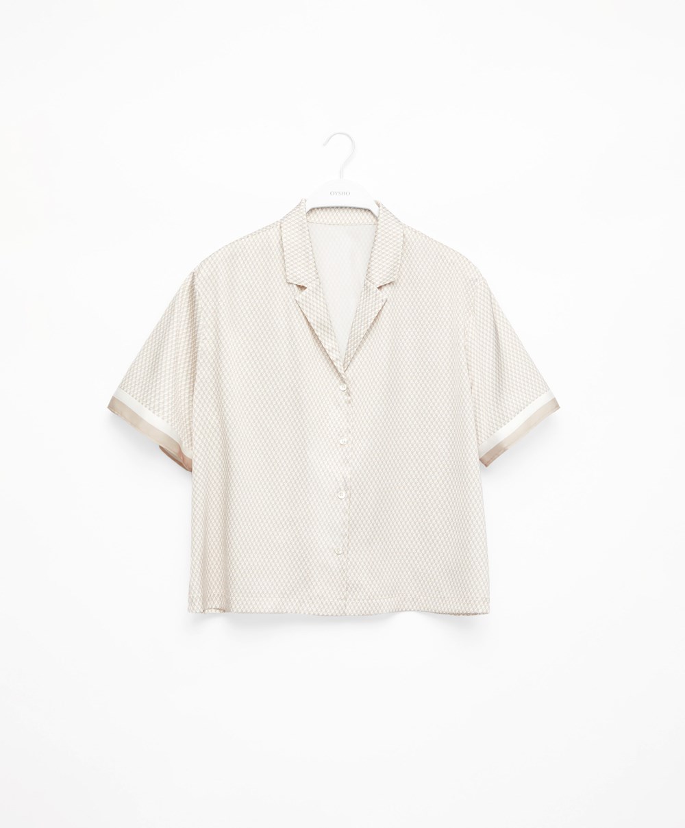 Oysho Satin κοντο-sleeved Shirt Barley | DRMWEA-014