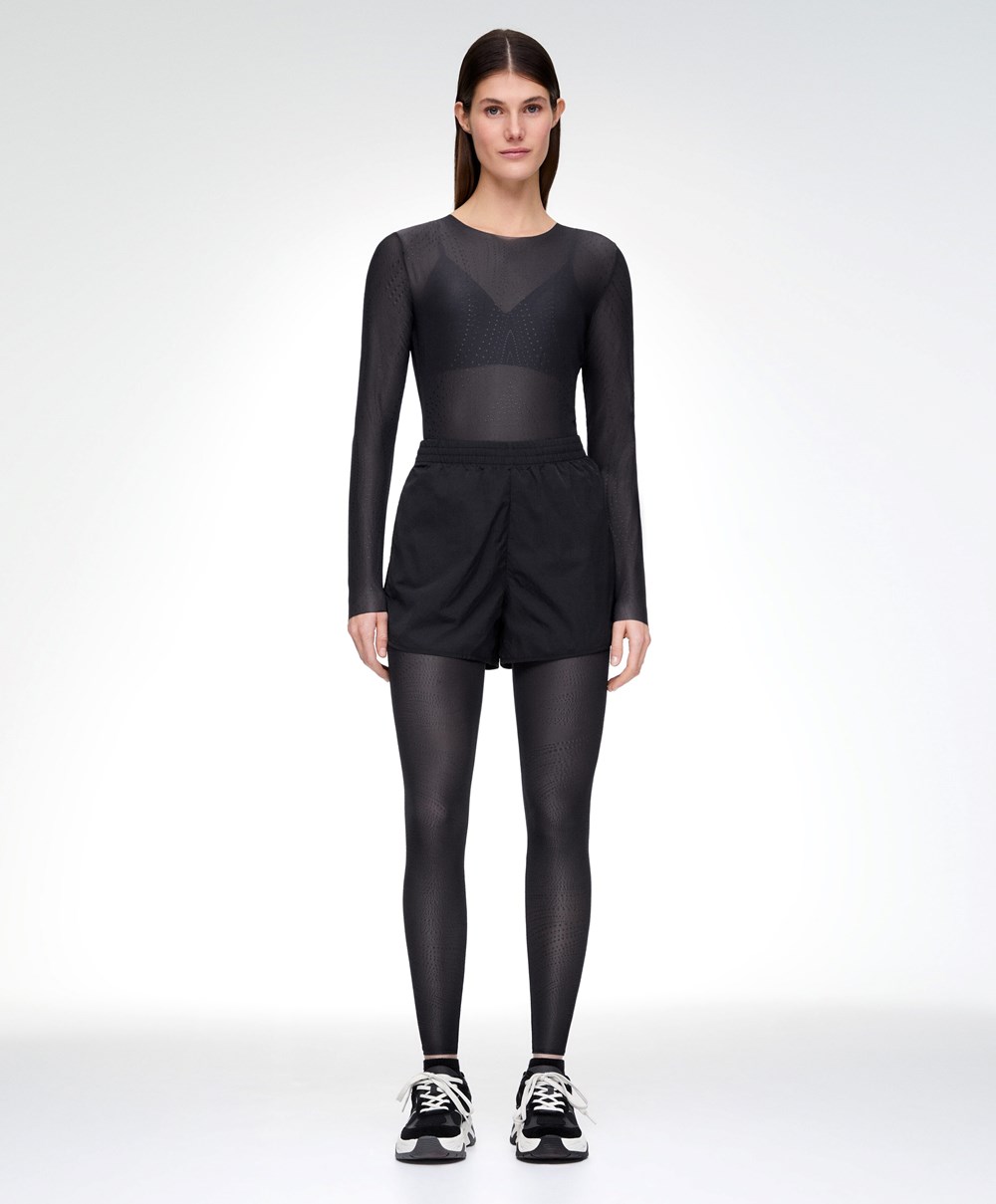 Oysho Semi-sheer Dotted 65cm Ankle-length Leggings μαυρα | RUOLGH-021