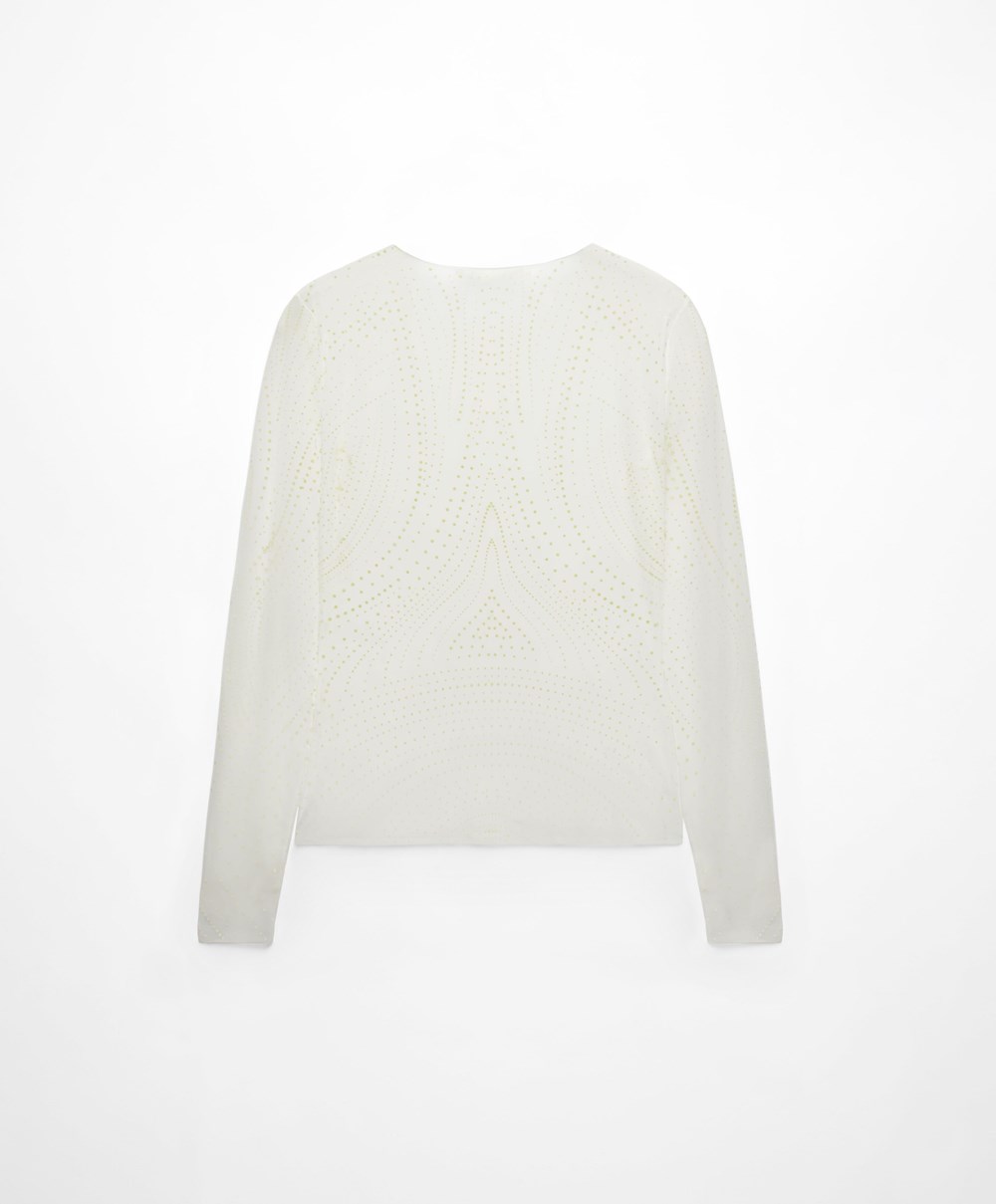 Oysho Semi-sheer Dotted Top Cream-white | KSDOAM-612