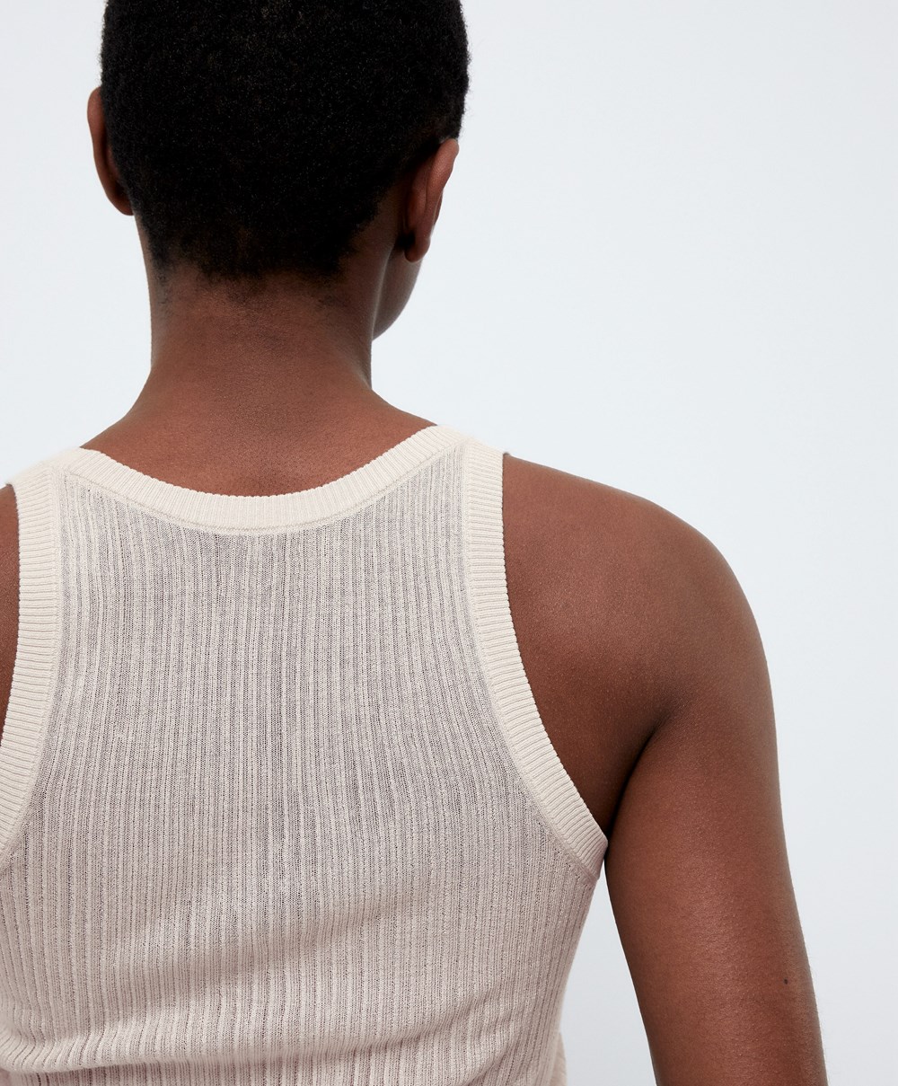 Oysho Semi-sheer Knit Vest Top Pale Sand | ESFPXZ-318