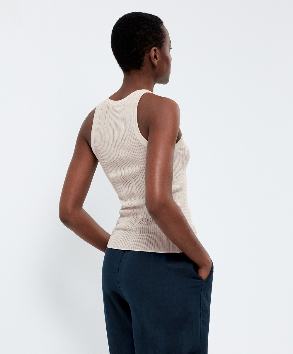 Oysho Semi-sheer Knit Vest Top Pale Sand | ESFPXZ-318