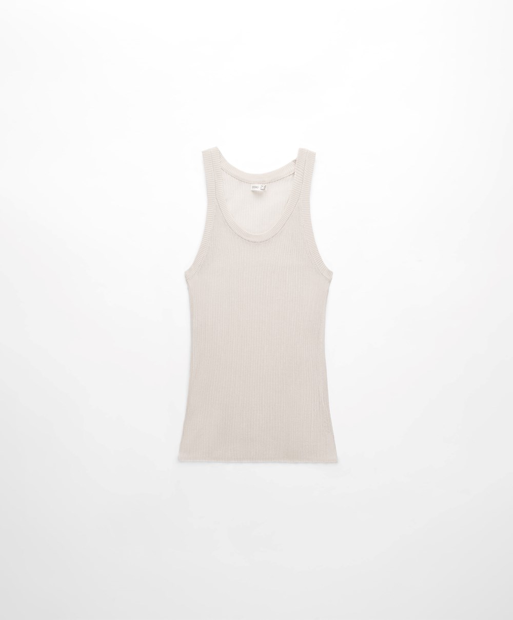 Oysho Semi-sheer Knit Vest Top Pale Sand | ESFPXZ-318