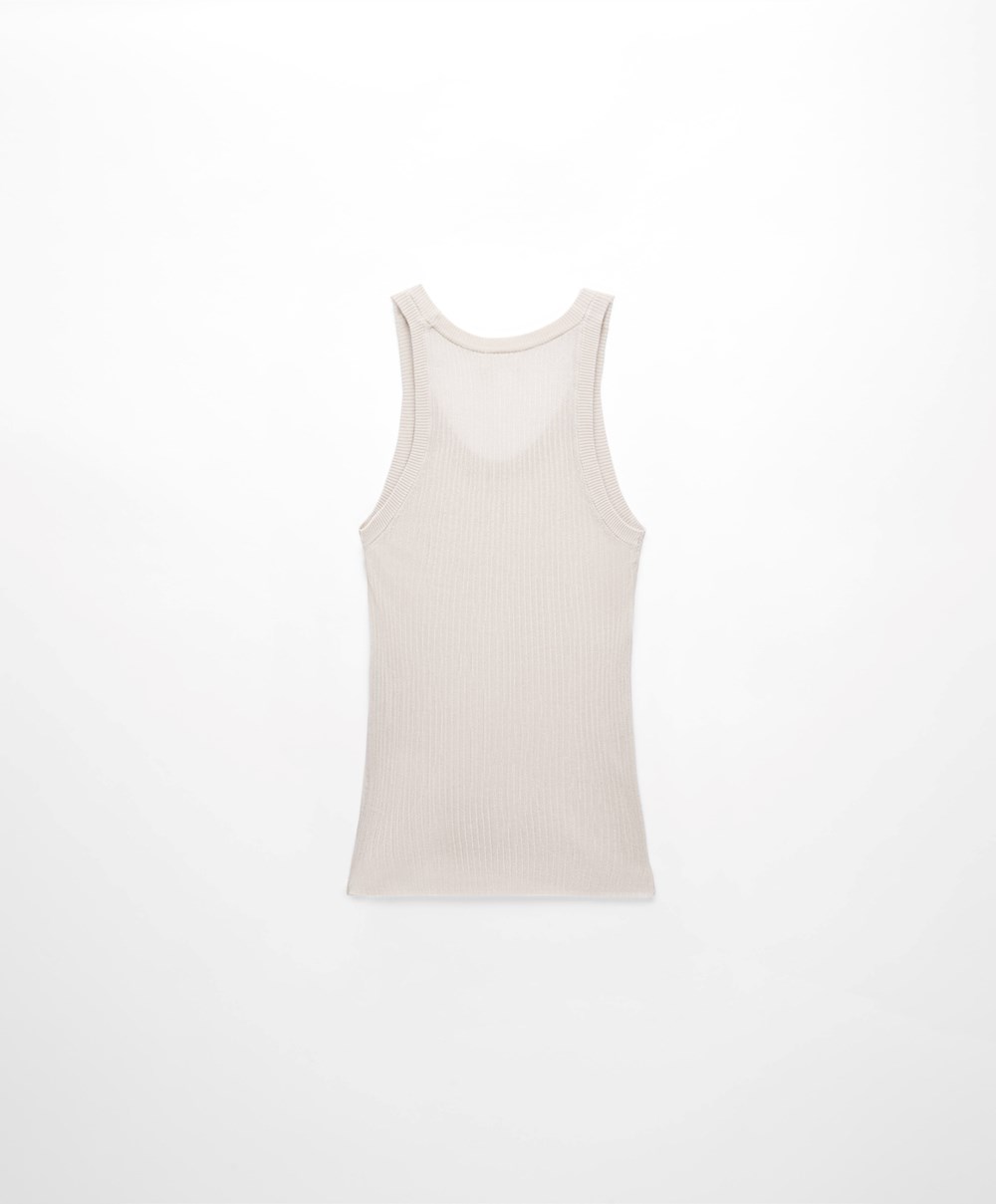 Oysho Semi-sheer Knit Vest Top Pale Sand | ESFPXZ-318