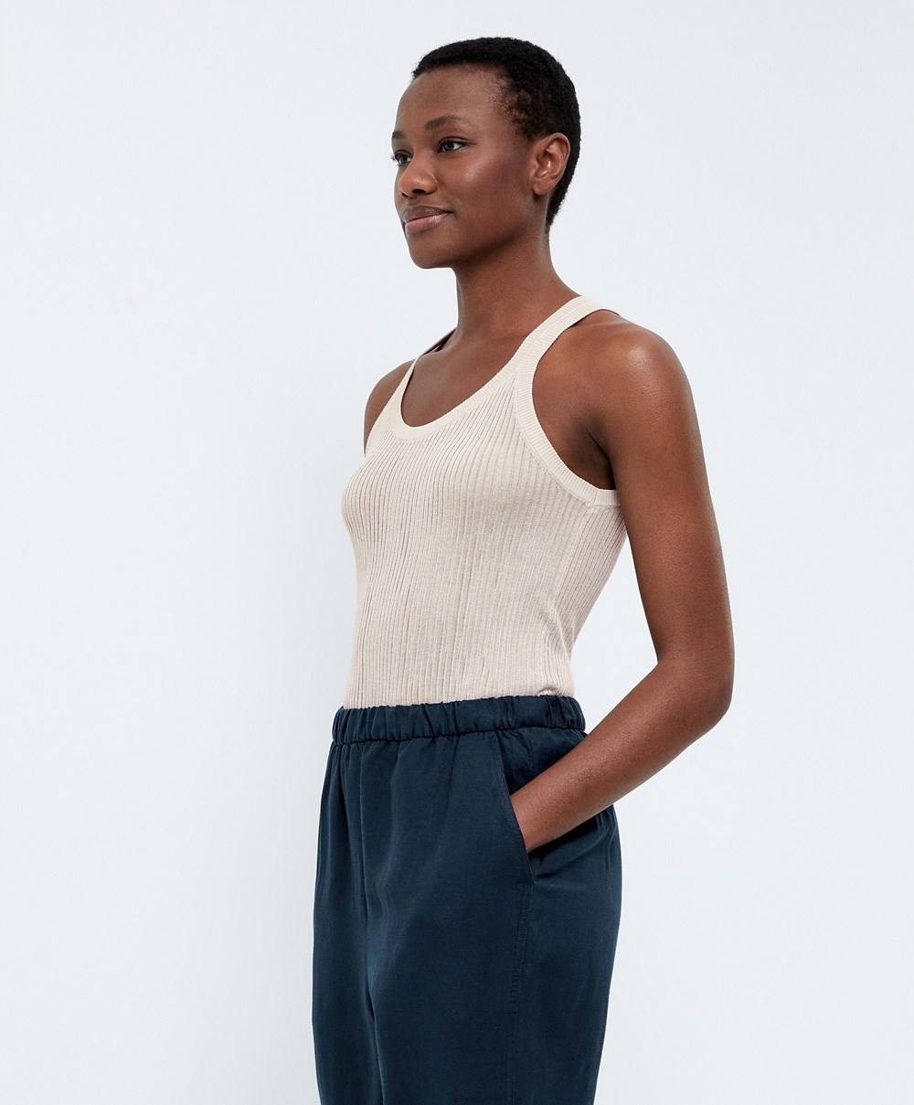 Oysho Semi-sheer Knit Vest Top Pale Sand | ESFPXZ-318