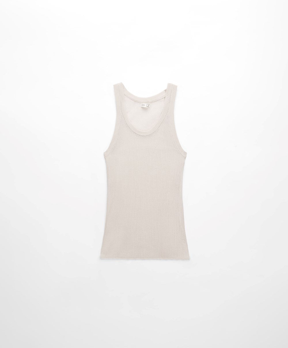 Oysho Semi-sheer Knit Vest Top Pale Sand | HPJDKG-367