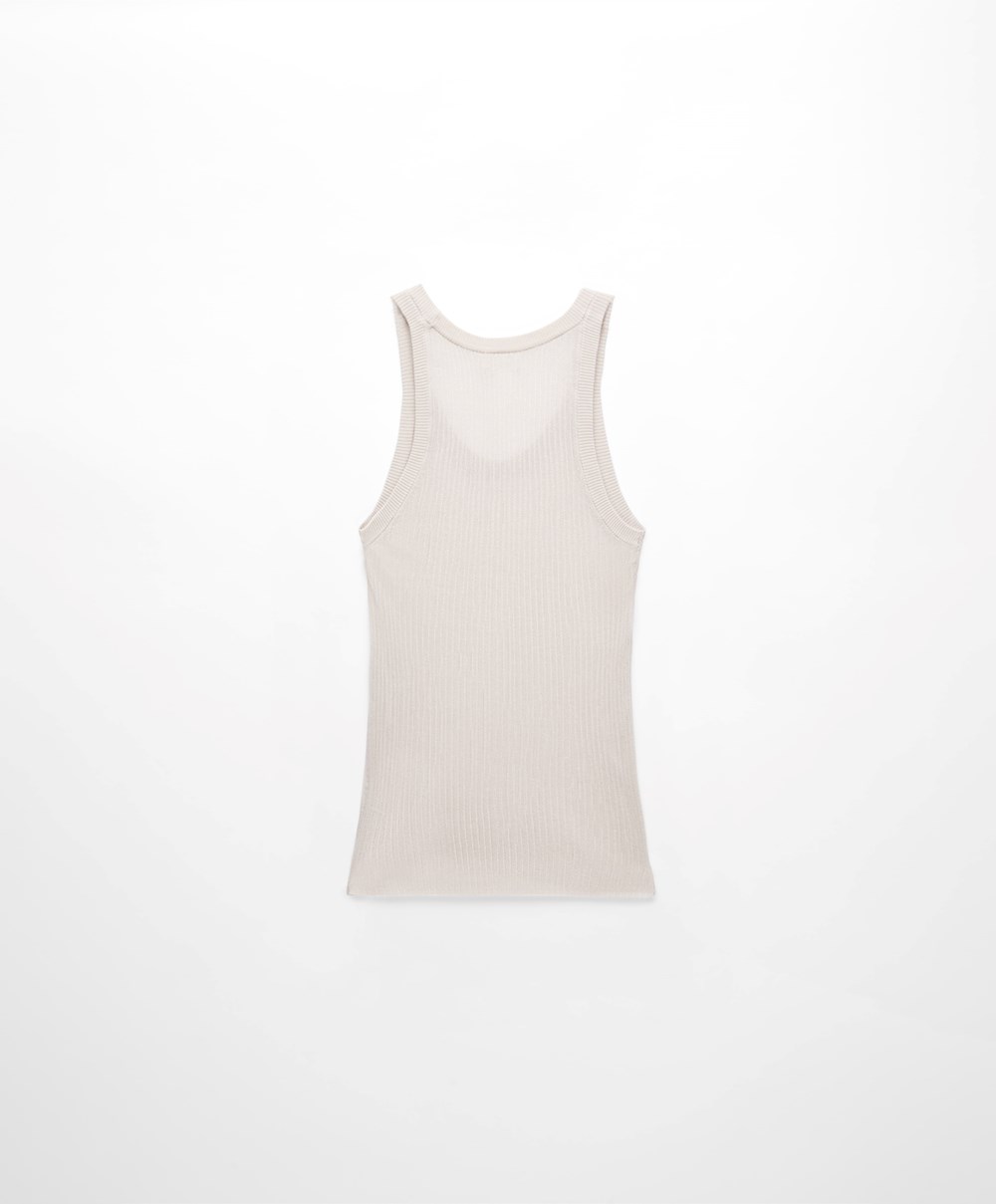 Oysho Semi-sheer Knit Vest Top Pale Sand | HPJDKG-367