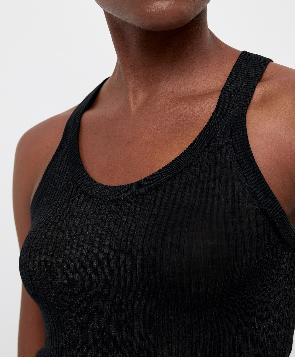 Oysho Semi-sheer Knit Vest Top μαυρα | SZXVTI-769