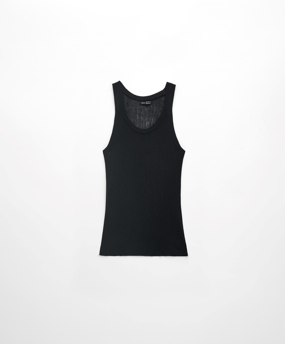 Oysho Semi-sheer Knit Vest Top μαυρα | SZXVTI-769