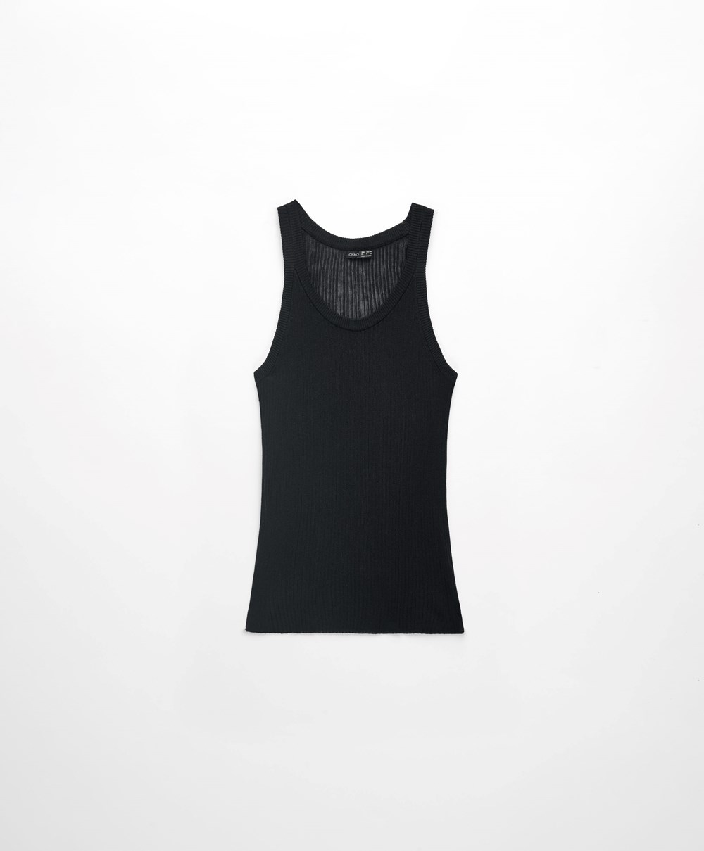 Oysho Semi-sheer Knit Vest Top μαυρα | WHDZNC-956