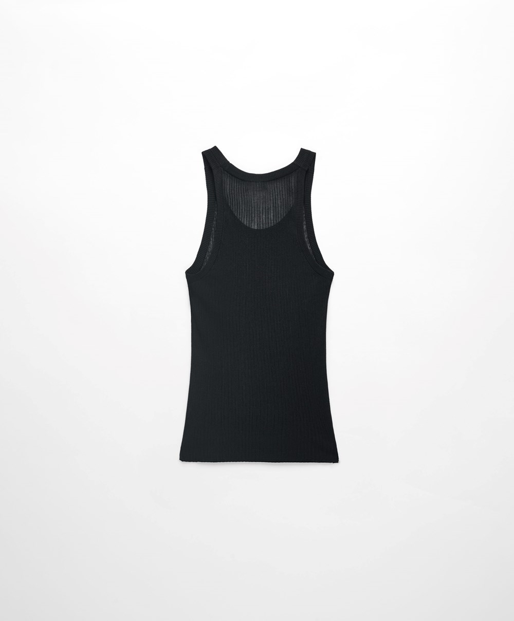 Oysho Semi-sheer Knit Vest Top μαυρα | WHDZNC-956