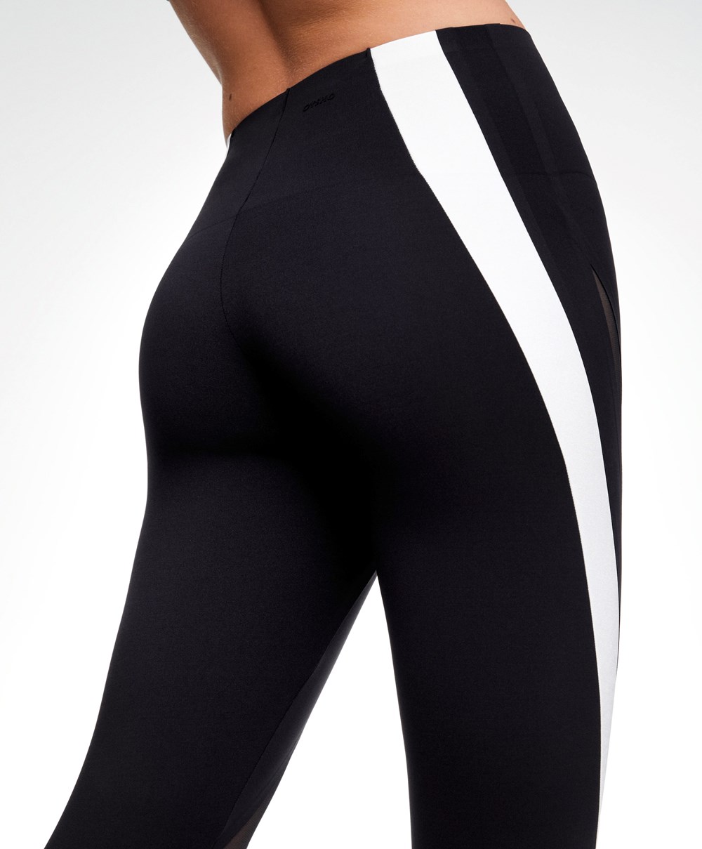 Oysho Sheer Panel Colour Block 65cm Compressive Leggings μαυρα | DHXJKF-934