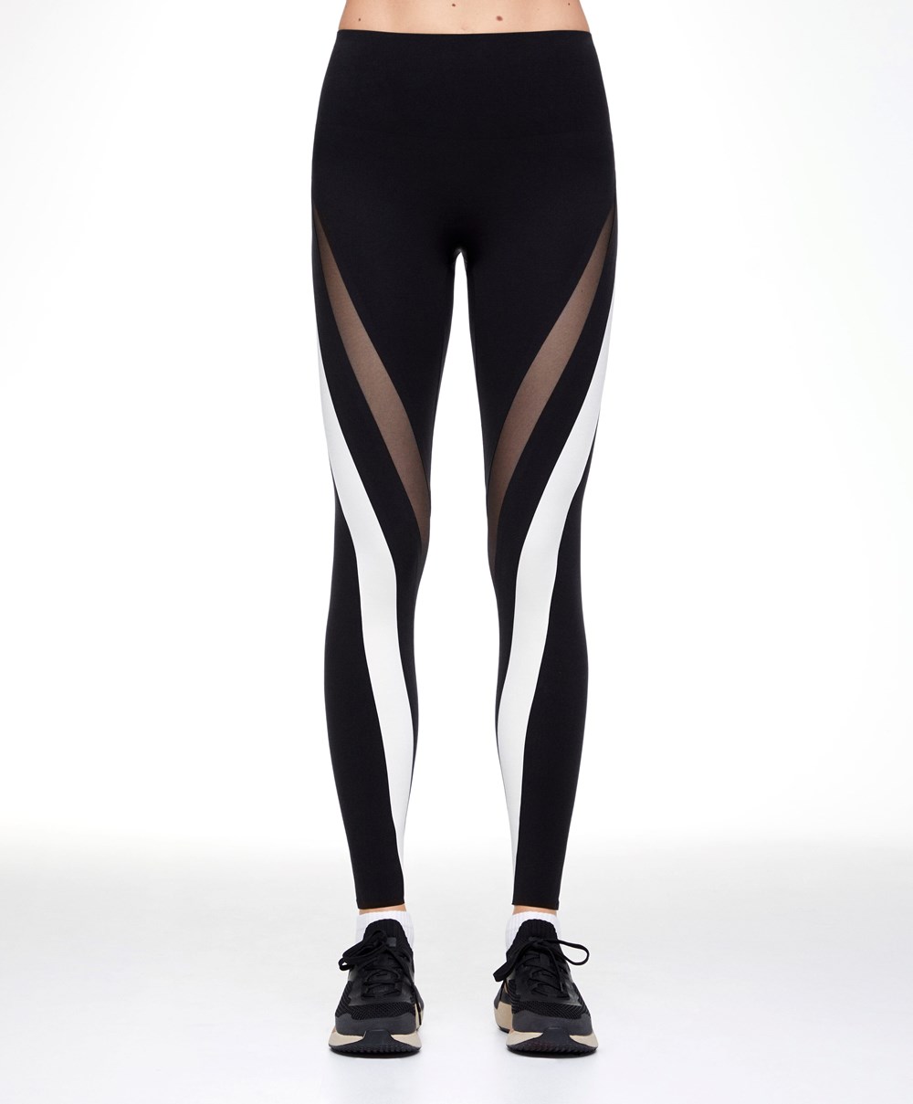 Oysho Sheer Panel Colour Block 65cm Compressive Leggings μαυρα | DHXJKF-934