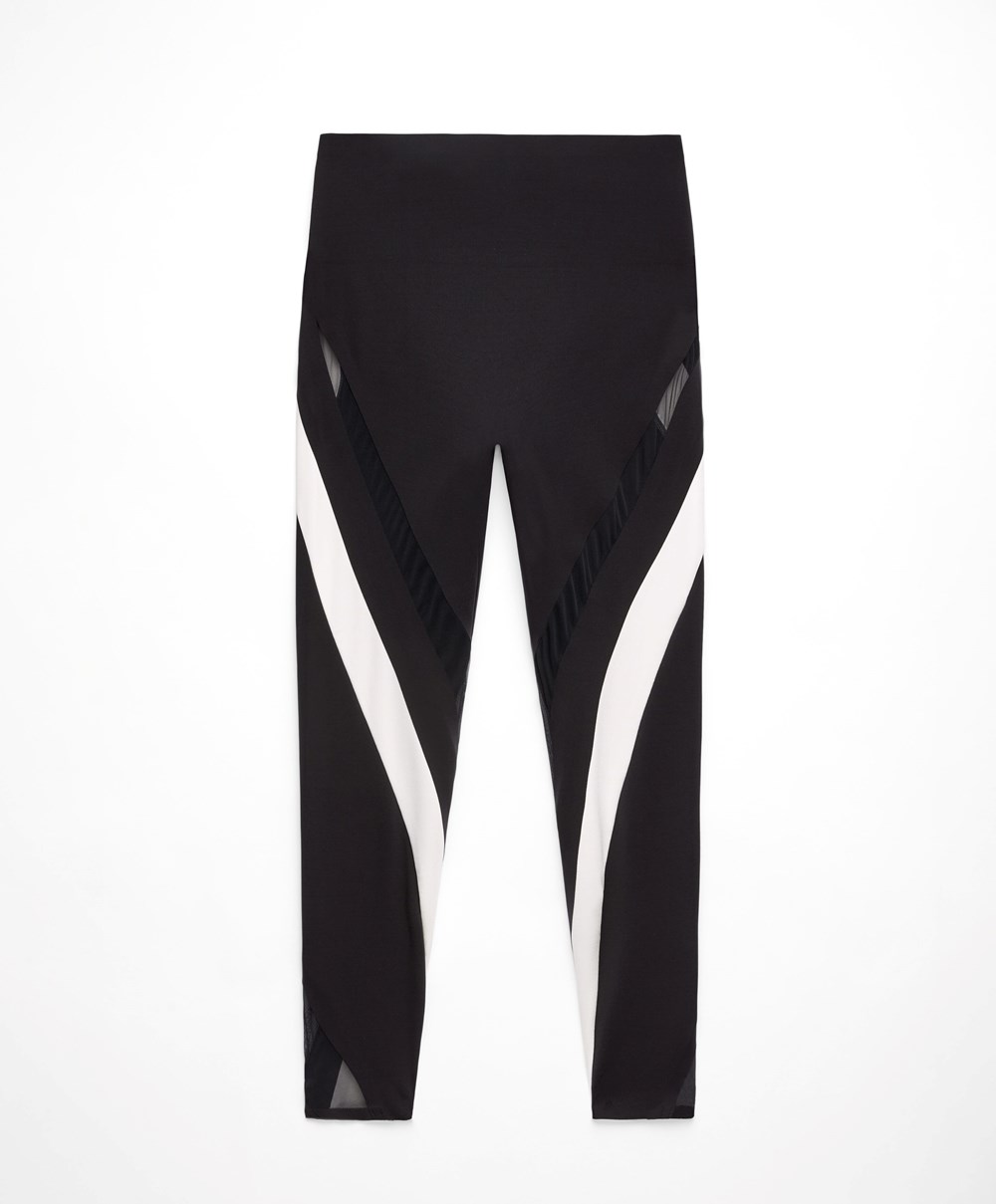 Oysho Sheer Panel Colour Block 65cm Compressive Leggings μαυρα | DHXJKF-934