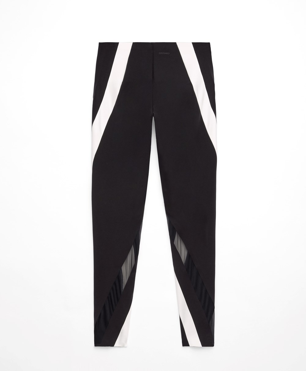 Oysho Sheer Panel Colour Block 65cm Compressive Leggings μαυρα | DHXJKF-934