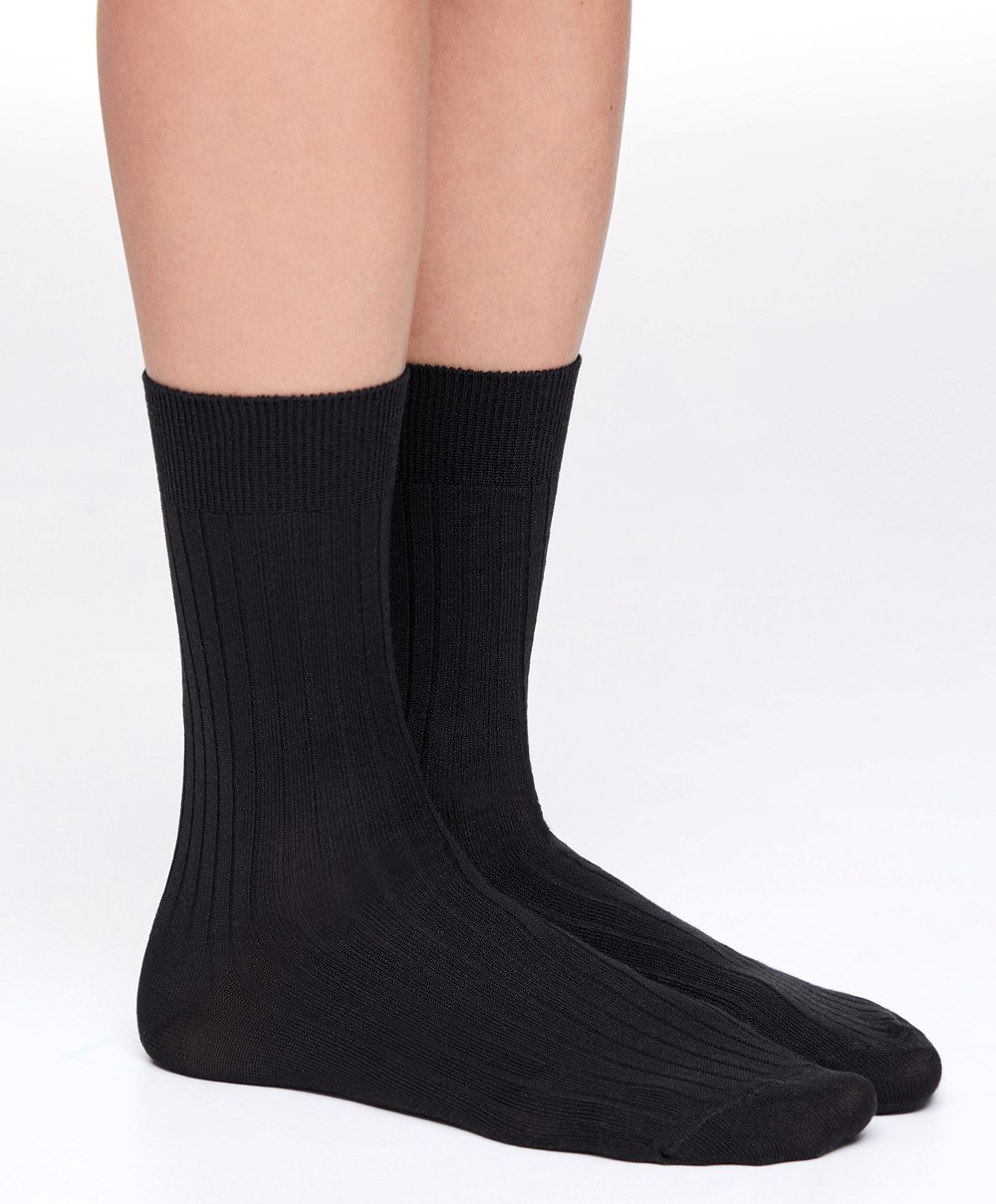 Oysho Silk κλασικα Socks μαυρα | XAOWYE-416