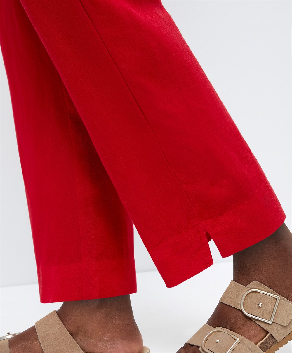 Oysho Slim Fit Linen Trousers κοκκινα | SOTUWJ-345