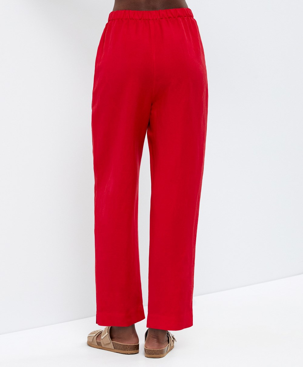 Oysho Slim Fit Linen Trousers κοκκινα | SOTUWJ-345