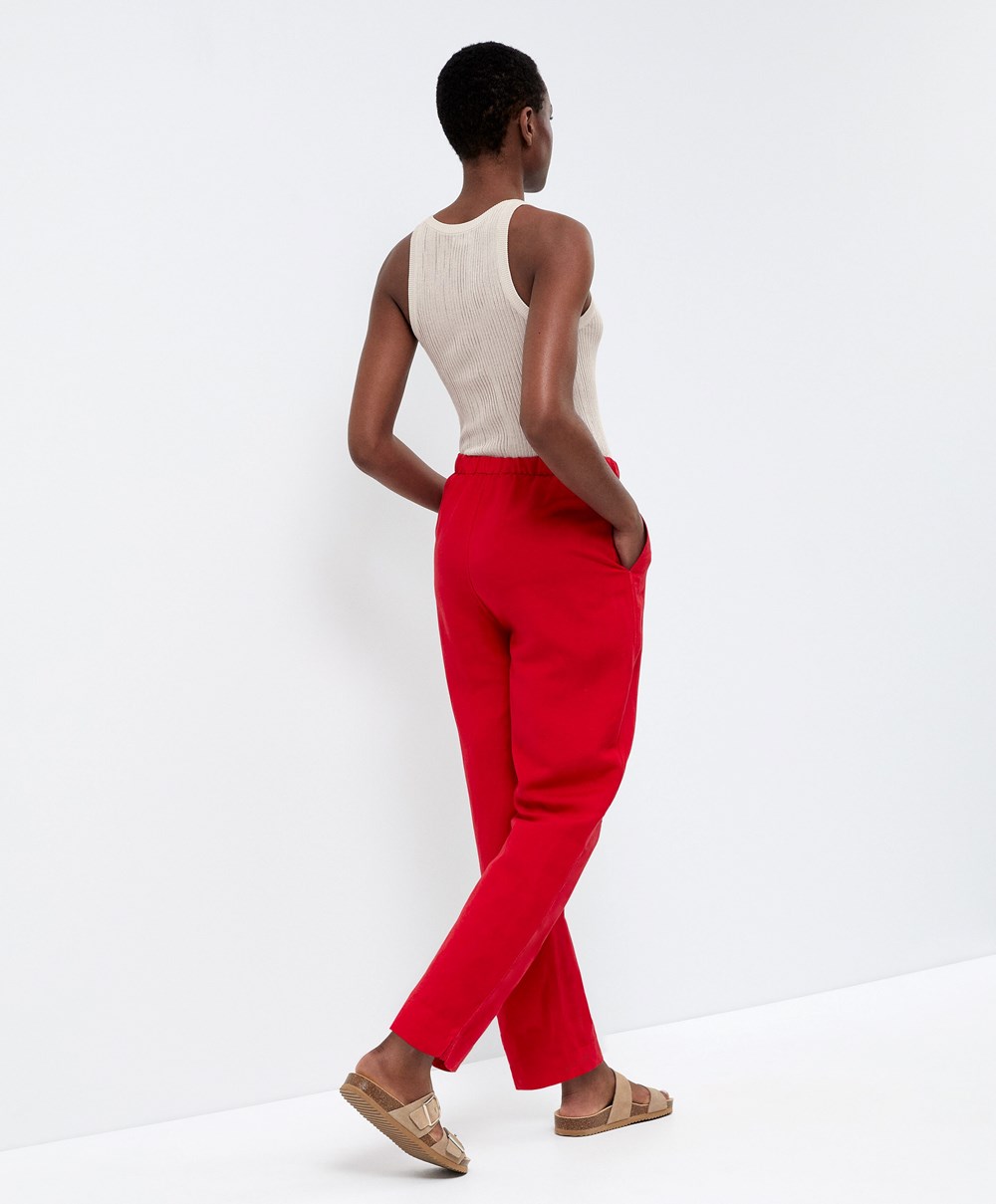 Oysho Slim Fit Linen Trousers κοκκινα | SOTUWJ-345