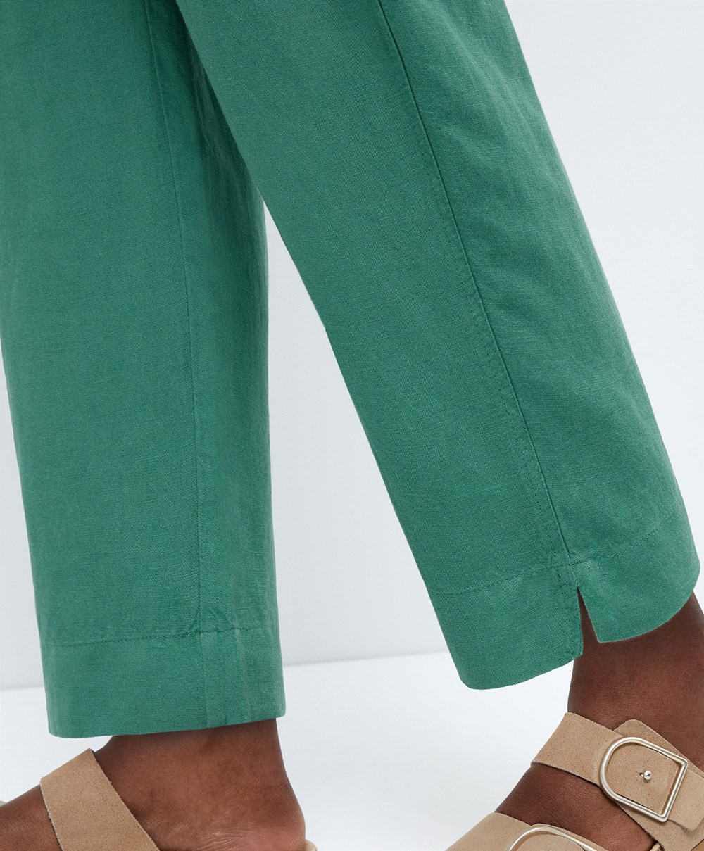 Oysho Slim Fit Linen Trousers πρασινο | HCWJVL-172