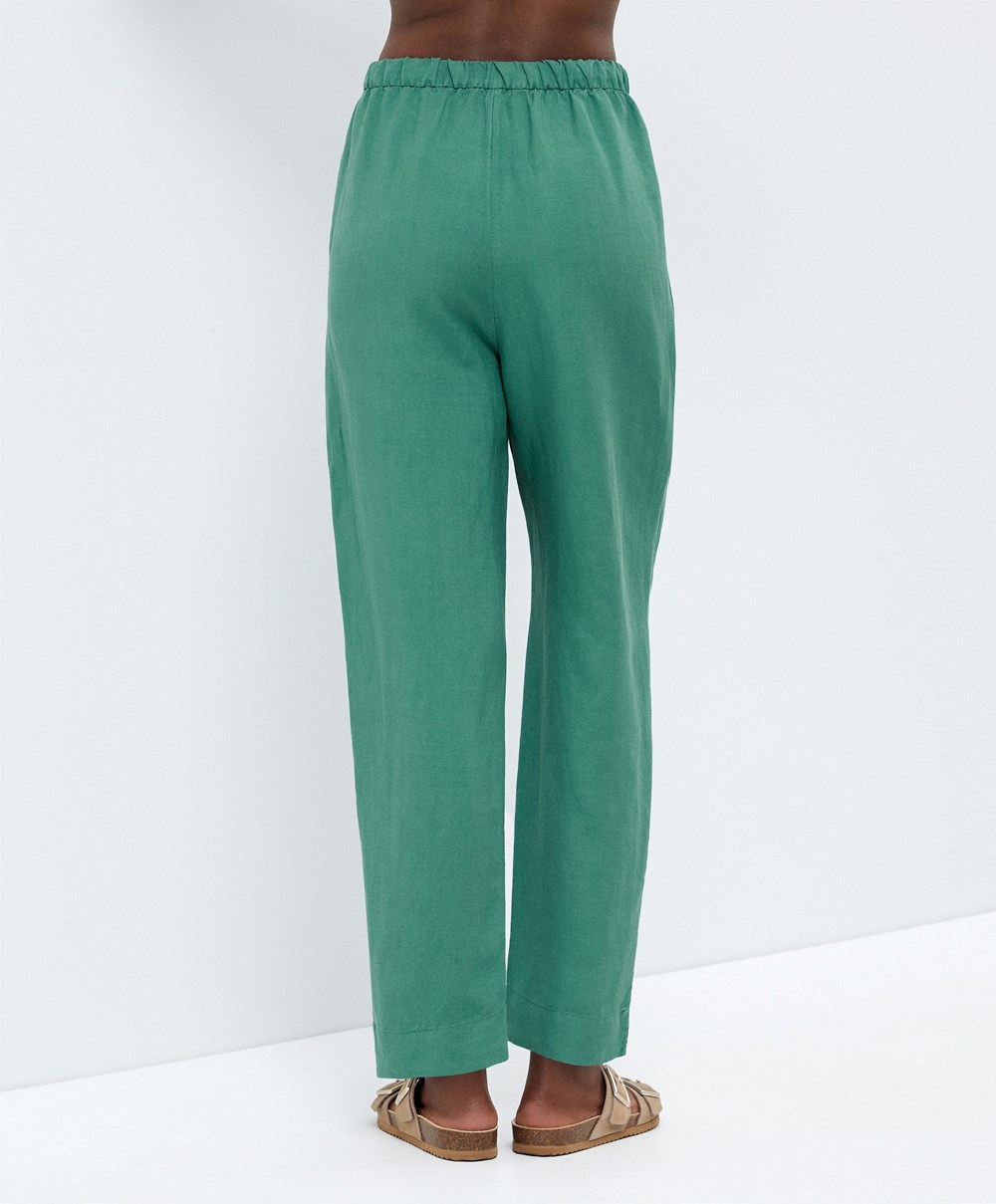 Oysho Slim Fit Linen Trousers πρασινο | HCWJVL-172