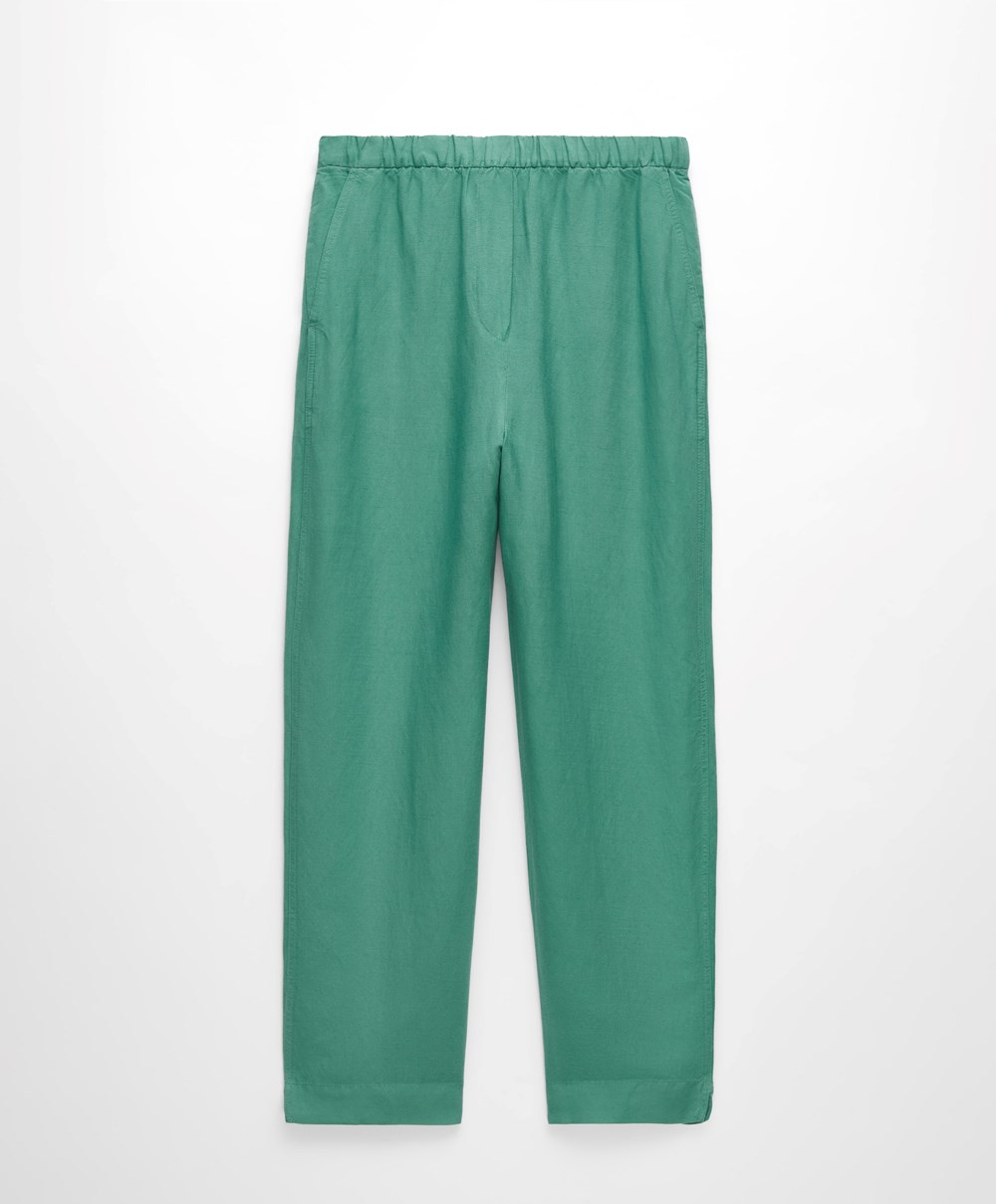 Oysho Slim Fit Linen Trousers πρασινο | HCWJVL-172