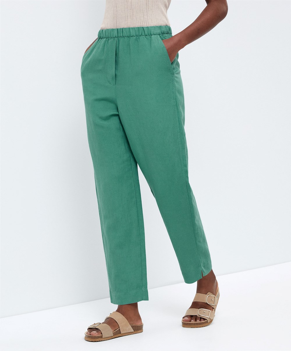 Oysho Slim Fit Linen Trousers πρασινο | HCWJVL-172