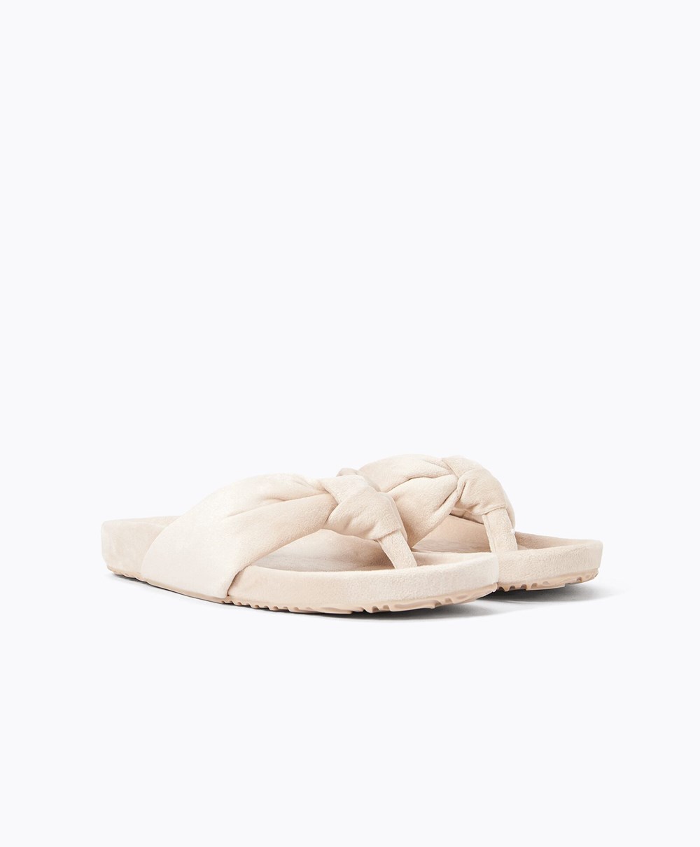 Oysho Slim Knot Sandals Ecru | RXCNIB-742