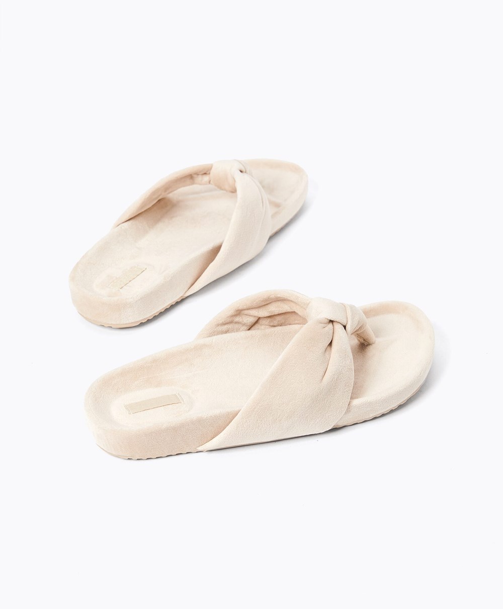 Oysho Slim Knot Sandals Ecru | RXCNIB-742