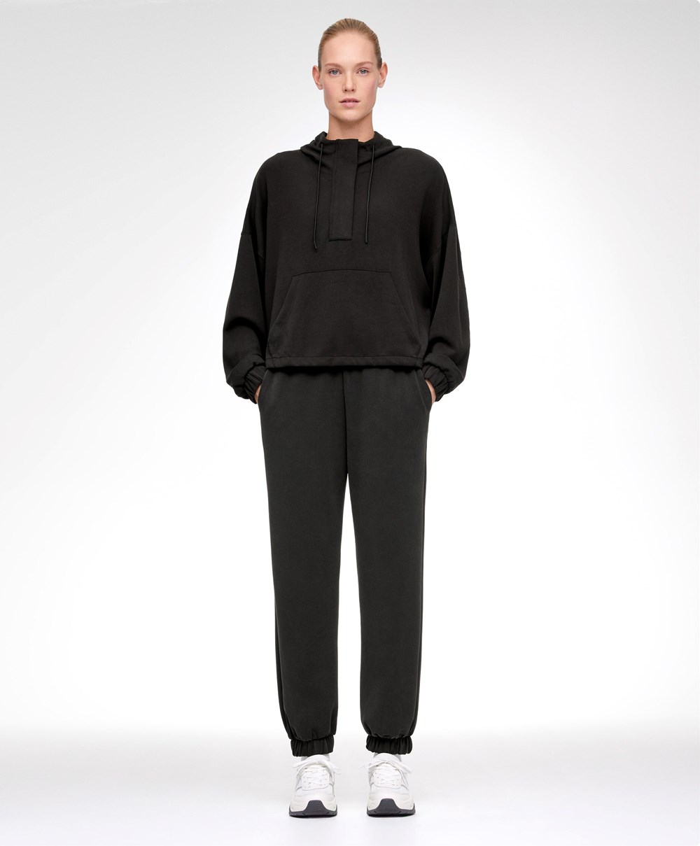 Oysho Soft Touch Modal Sweatshirt With Zip μαυρα | TPIWFS-736