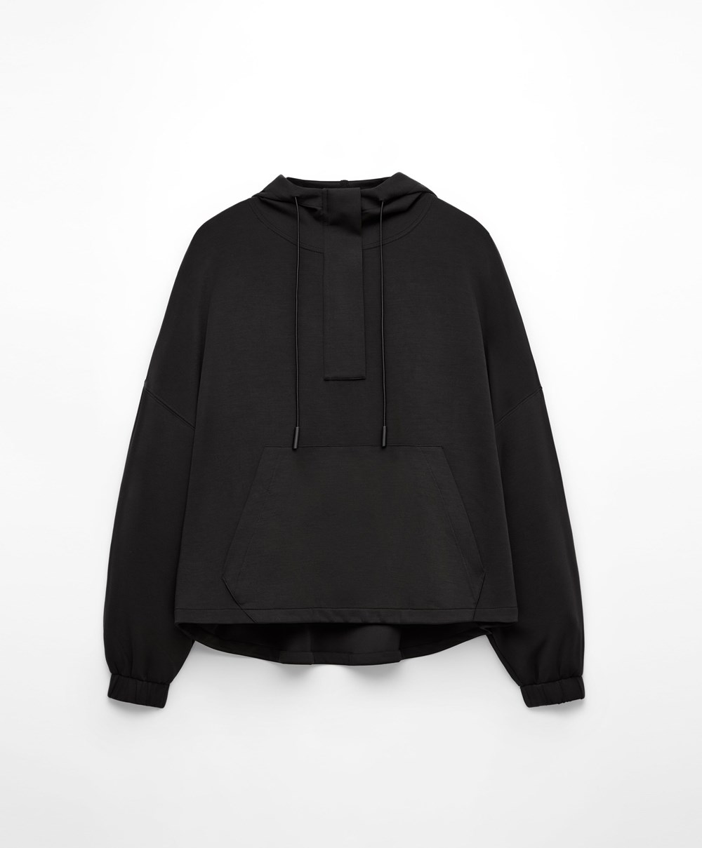 Oysho Soft Touch Modal Sweatshirt With Zip μαυρα | TPIWFS-736