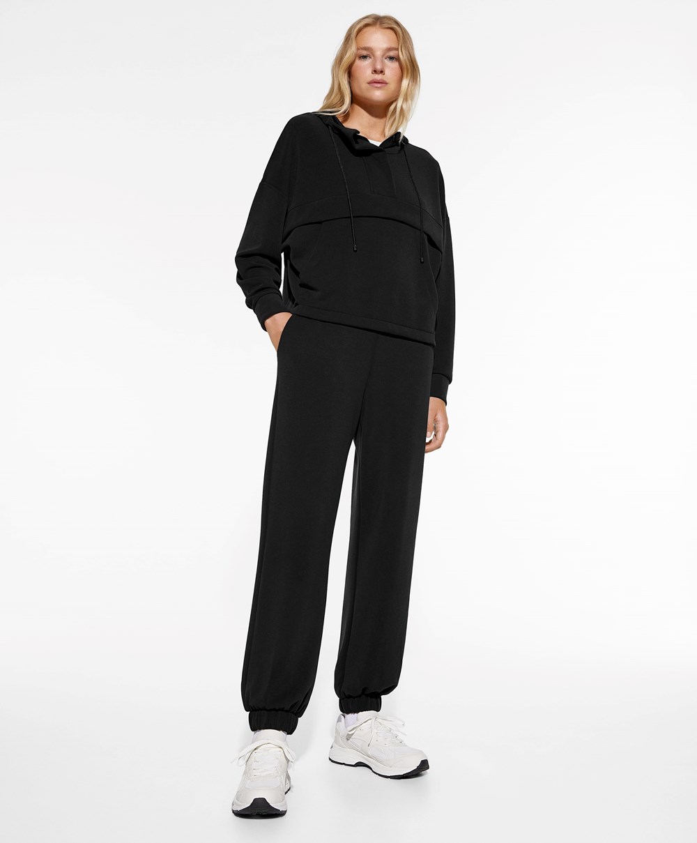 Oysho Soft Touch Modal Sweatshirt With Zip μαυρα | WAXHJF-243