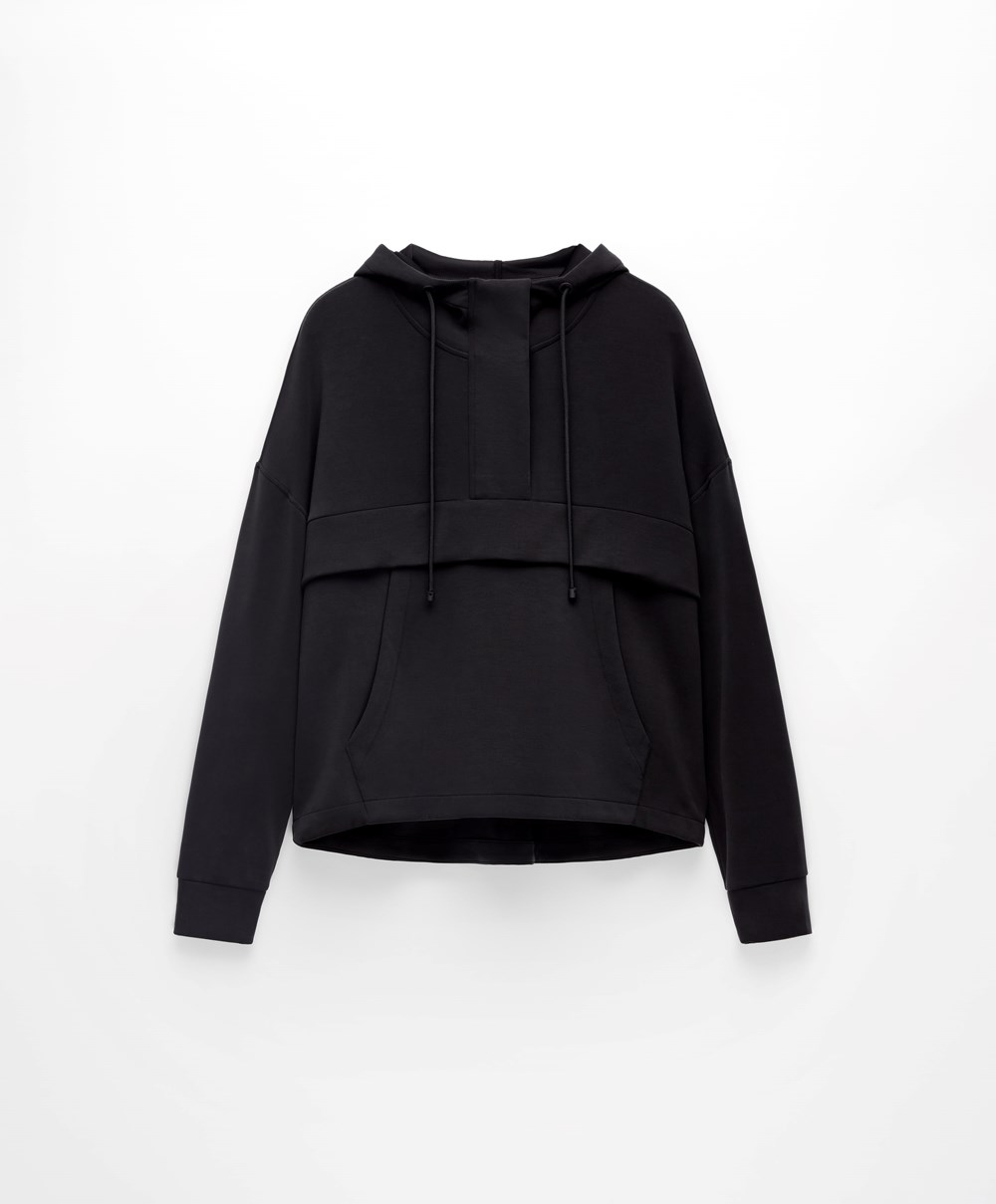 Oysho Soft Touch Modal Sweatshirt With Zip μαυρα | WAXHJF-243