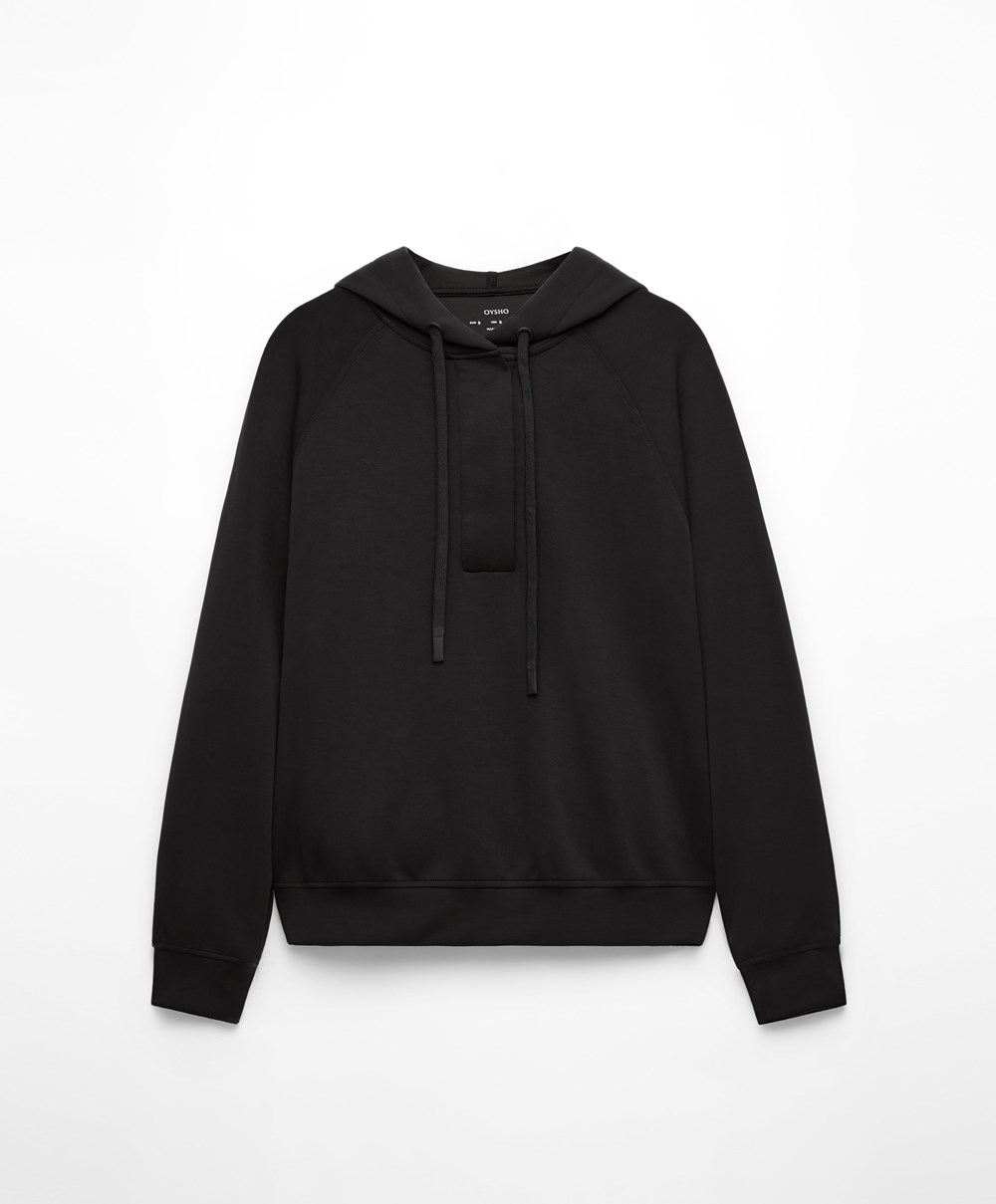 Oysho Soft Touch Modal Sweatshirt μαυρα | OSQPLU-038