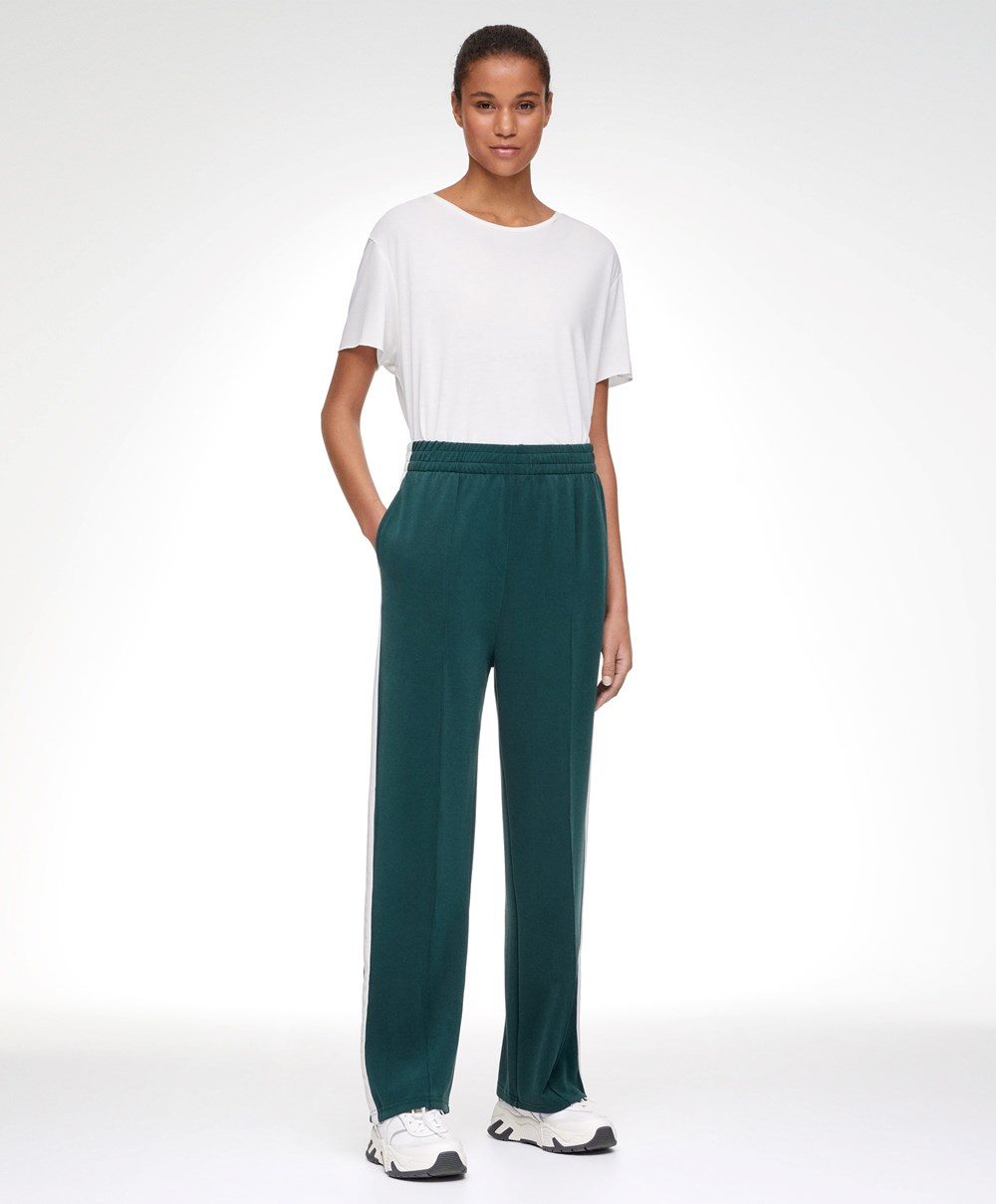 Oysho Soft Touch Modal Trousers With Ευθεία Leg And Stripe σκούρο τυρκουάζ | MVAYZX-590