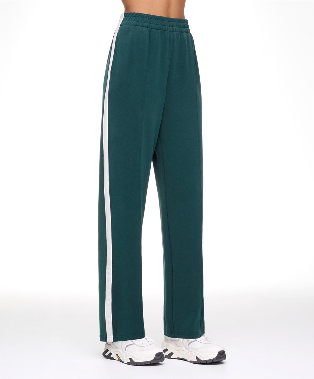 Oysho Soft Touch Modal Trousers With Ευθεία Leg And Stripe σκούρο τυρκουάζ | MVAYZX-590