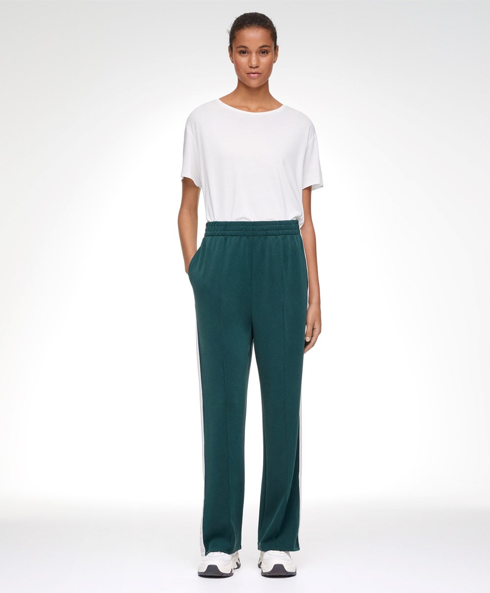 Oysho Soft Touch Modal Trousers With Ευθεία Leg And Stripe σκούρο τυρκουάζ | MVAYZX-590