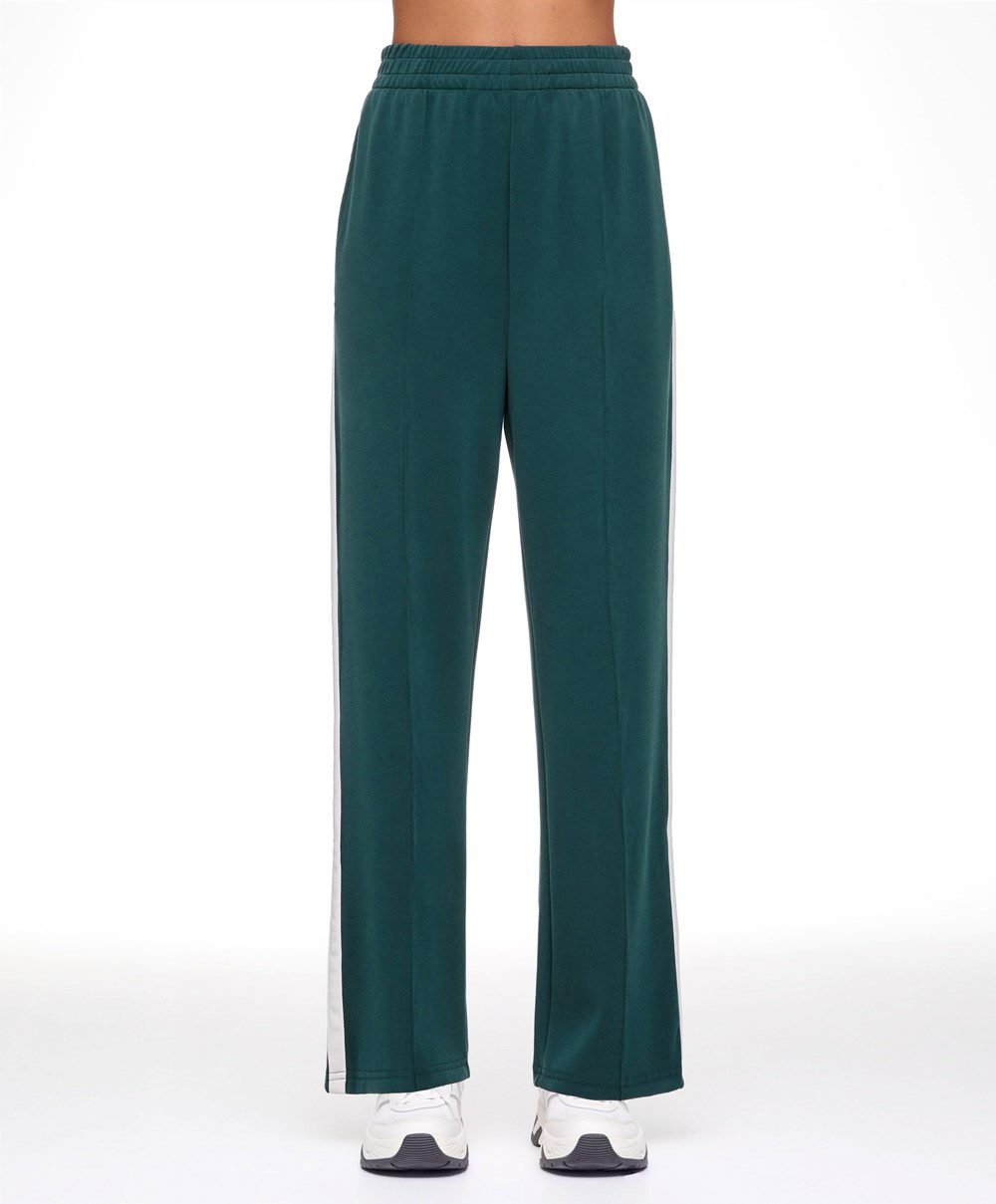 Oysho Soft Touch Modal Trousers With Ευθεία Leg And Stripe σκούρο τυρκουάζ | MVAYZX-590